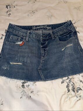 American Eagle 🦅 Outfitters Dark Blue Distressed Denim Mini Skirt